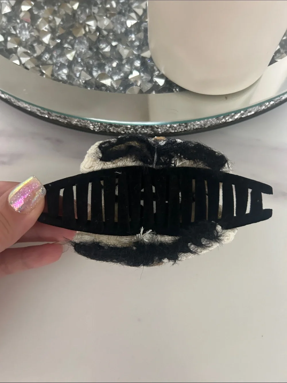 Woven Bow Hair Clip with Pearl & Flower Accent - Black & Cream